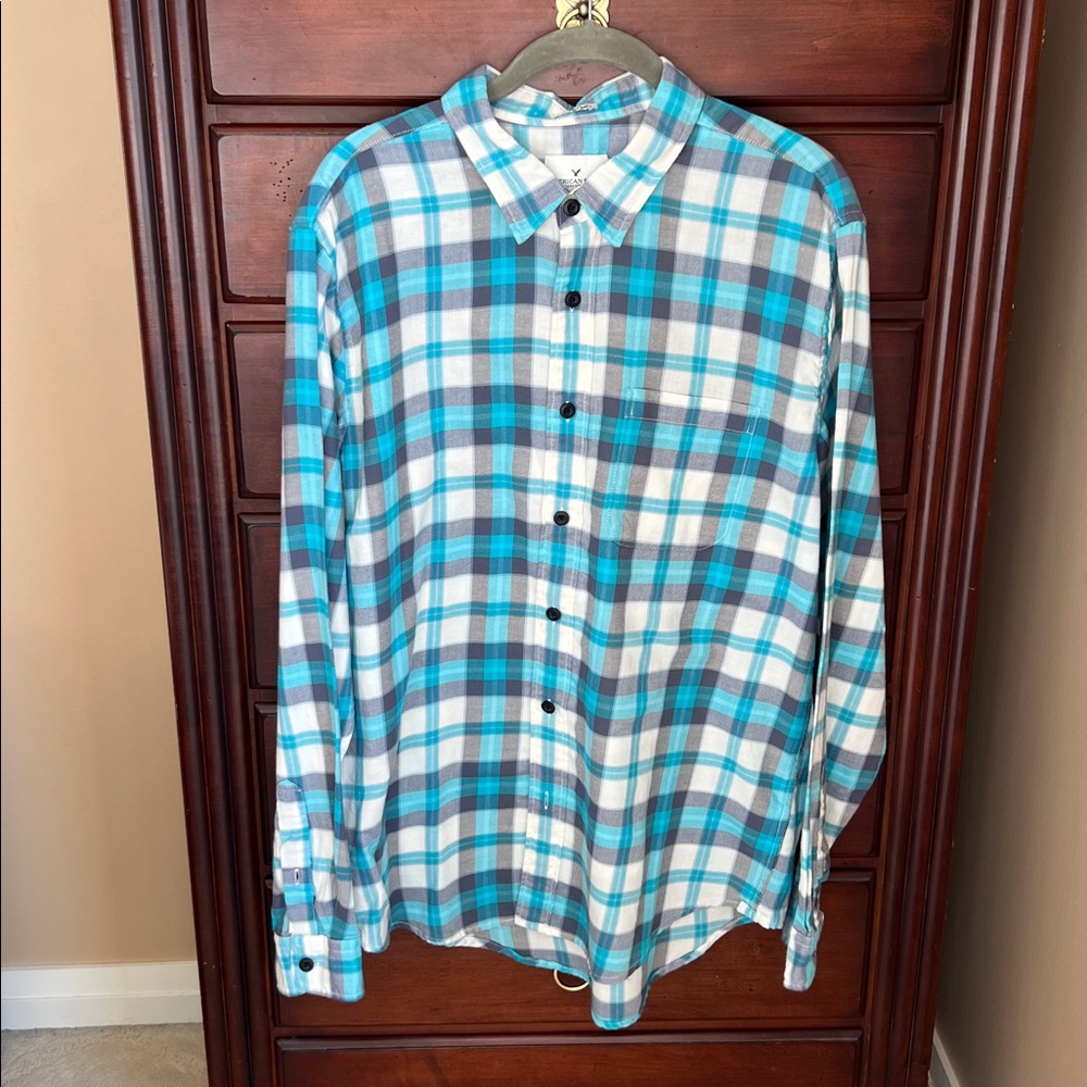American Eagle Outfitters Seriously Soft Plaid Button Down Flannel Shirt Large